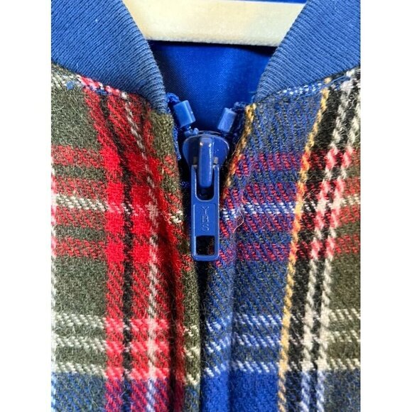 Vintage Wool Plaid Jacket M Blue Checks Retro Academia Resort Classic Bomber 80s - Picture 8 of 15